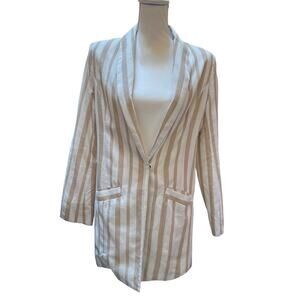 Chriselle x J.O.A Beige White Striped Longline Blazer Jacket Size S